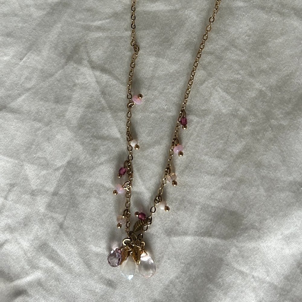 Pink stones NEW Gold and turquoise charm necklace